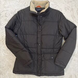 Lands’ End Quilted Puffer Jacket Small Sherpa Collar Warm Winter Coat